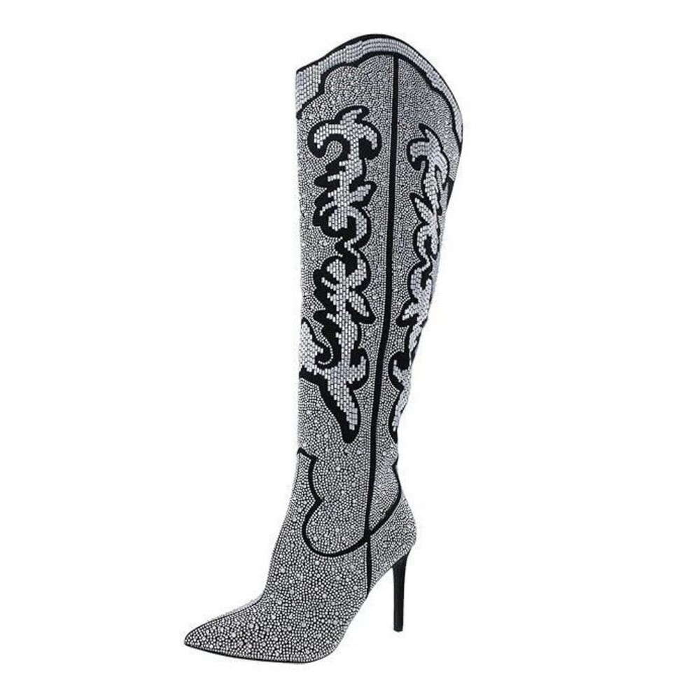 INC Womens 5 M Pewter Iresa Rhinestone Over The Knee Western Boots DISPLAY RI9
